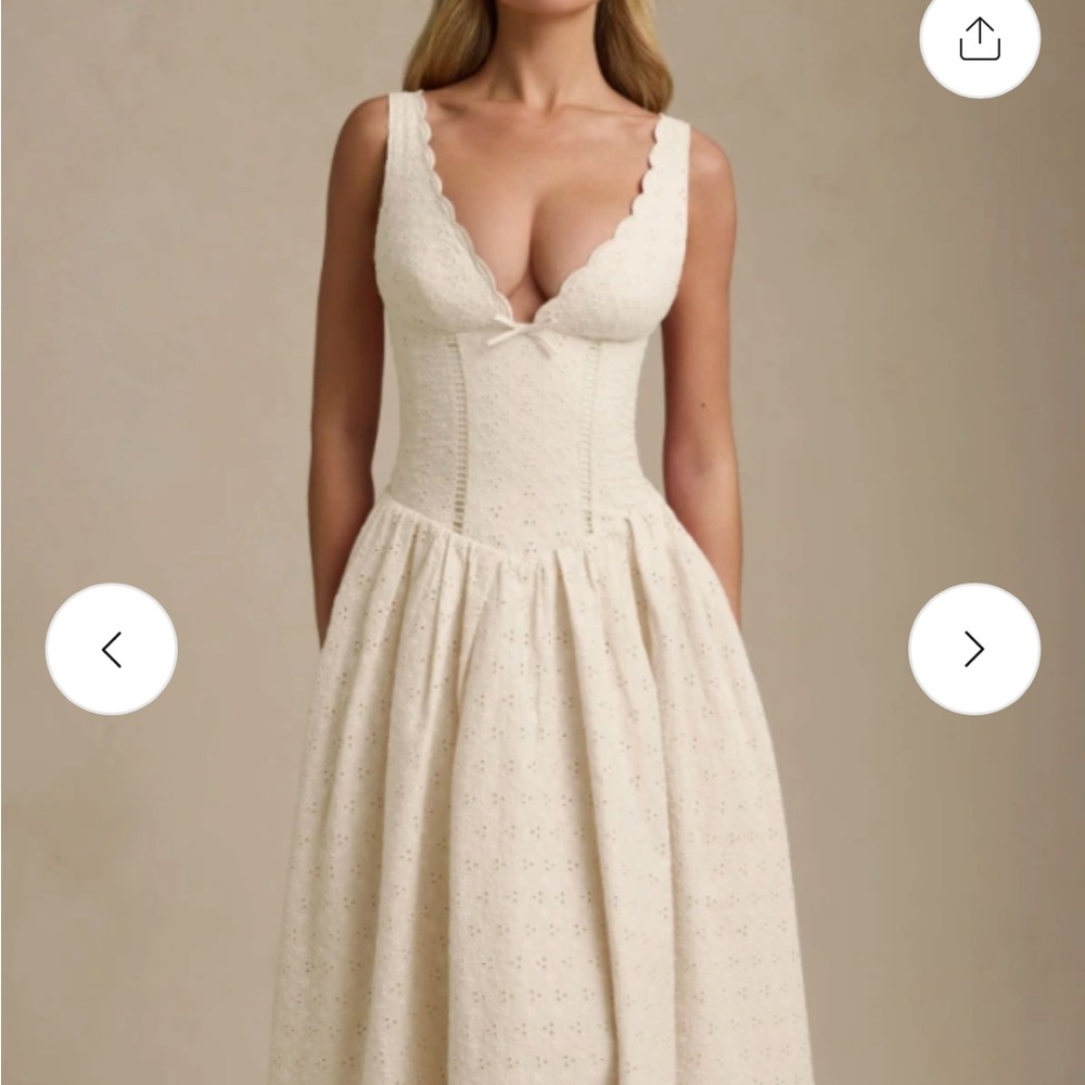 ISO Oh Polly Saidey Dress Broderie Anglaise Bow-Detail A-Line Midaxi Dress